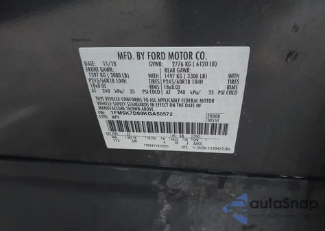 2019 Ford Explorer Xlt из США, поврежденный, VIN 1FM5K7D89KGA50572